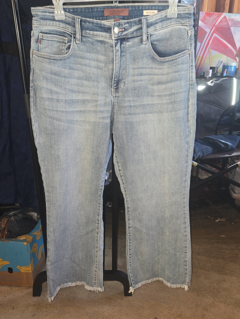 Judy Blue Light Med Blue Wash Kick Flare Cropped Jeans 16W
